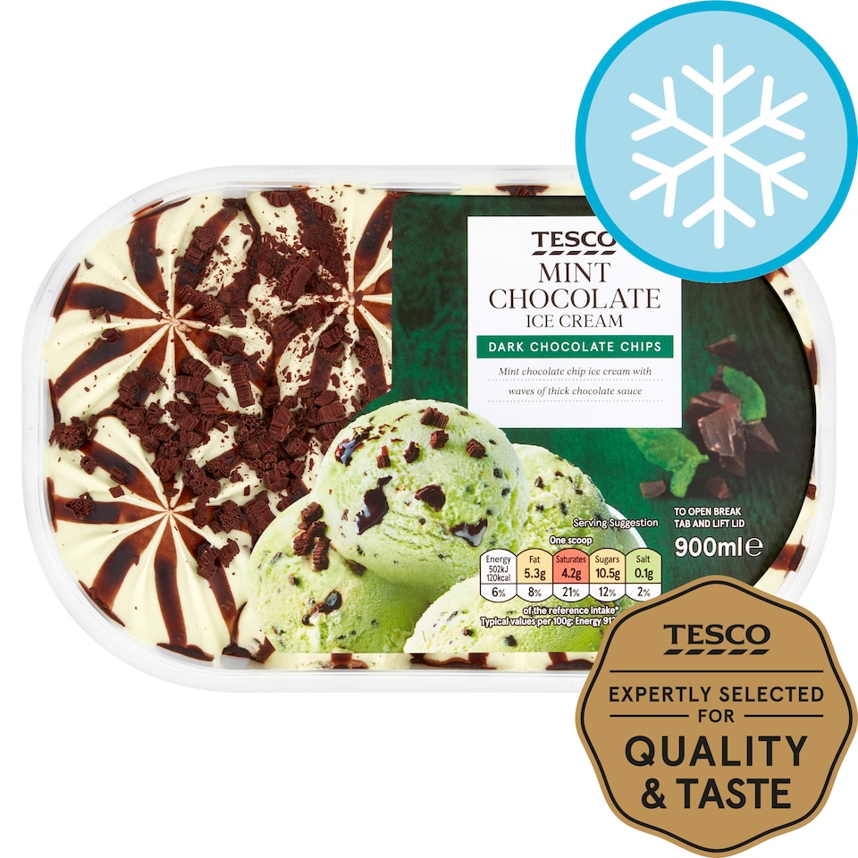 image 1 of Tesco Mint Chocolate Ice Cream 900Ml
