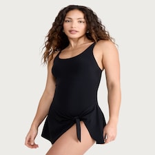 F&F Contour Belted Swimsuit Dress in Black