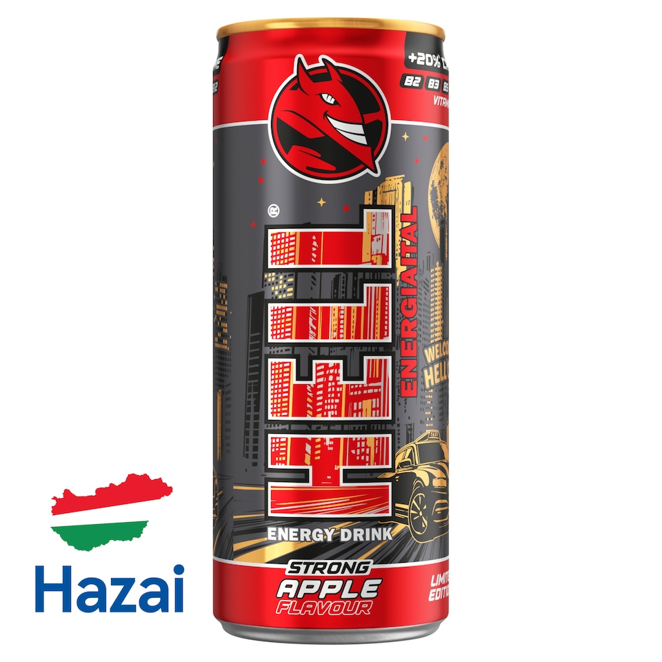 HELL Strong alma és tuttifruttiízű koffeintartalmú szénsavas energiaital 250 ml  1. kép