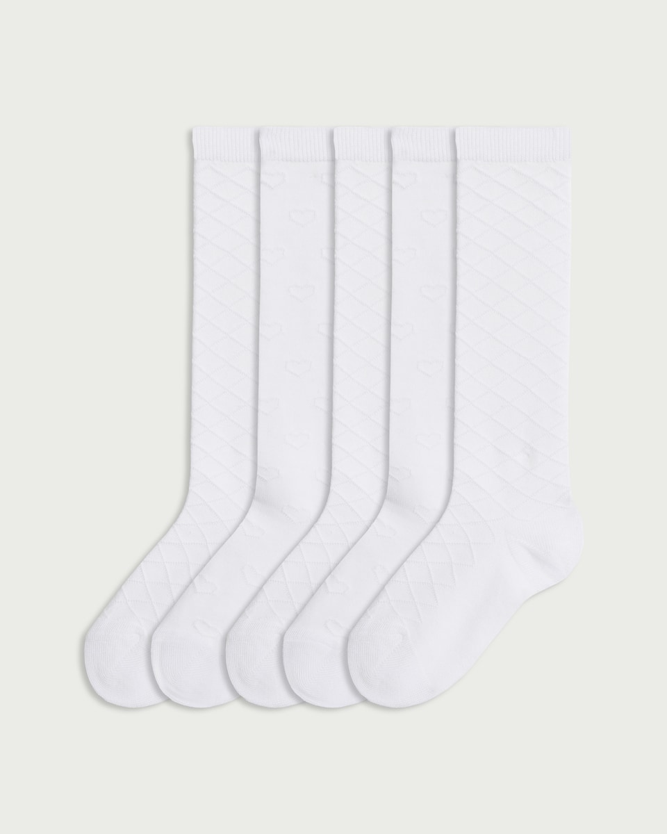 F&F Girls 5-Pack Cotton Rich Knee High Socks in White