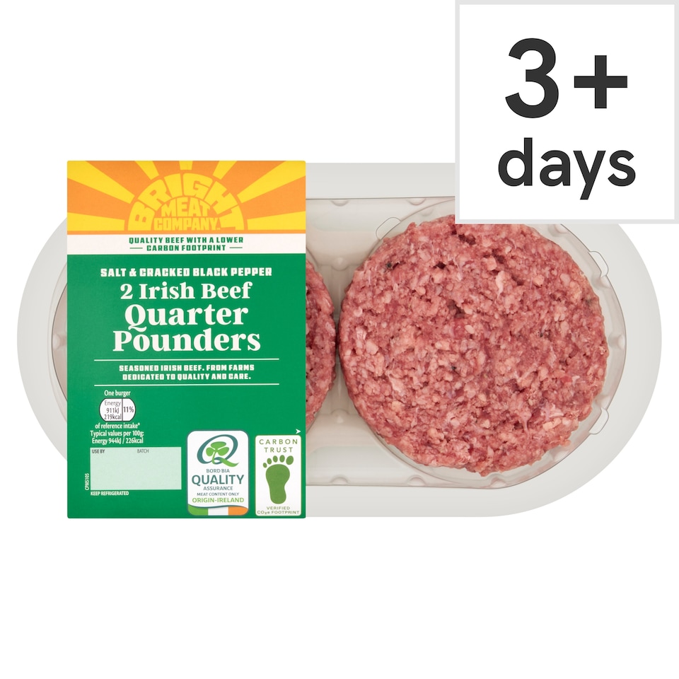 BRIGHT MEAT COMPANY Salt & Cracked Black Pepper 2 Irish Beef Quarter Pounders 227g