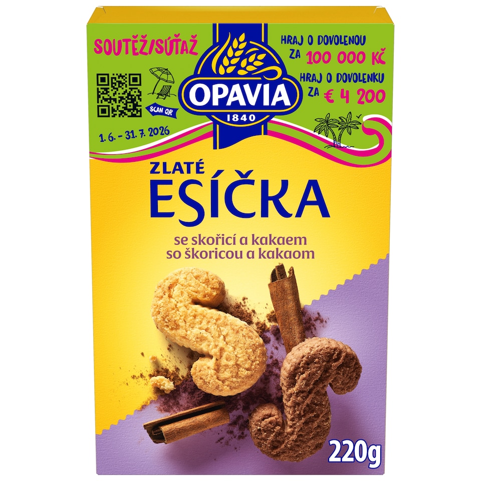 Opavia sušenky Zlaté Esíčka se skořicí a kakaem 220g