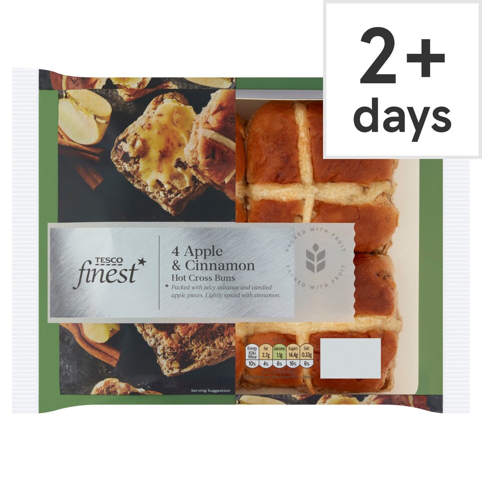 Tesco Finest 4 Apple & Cinnamon Hot Cross Buns Tesco Groceries