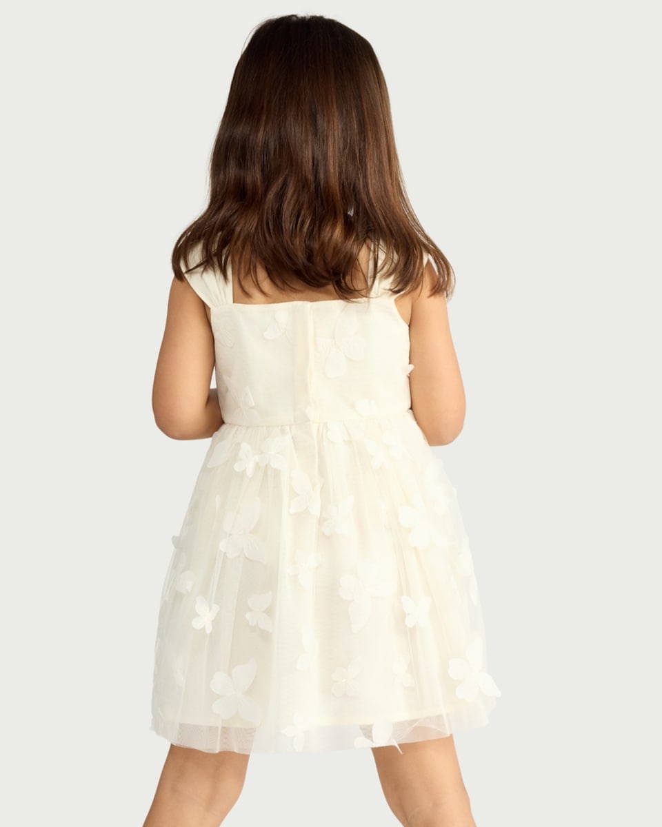 image 1 of F&F Girls Tulle Butterfly Embroidered Dress in Cream