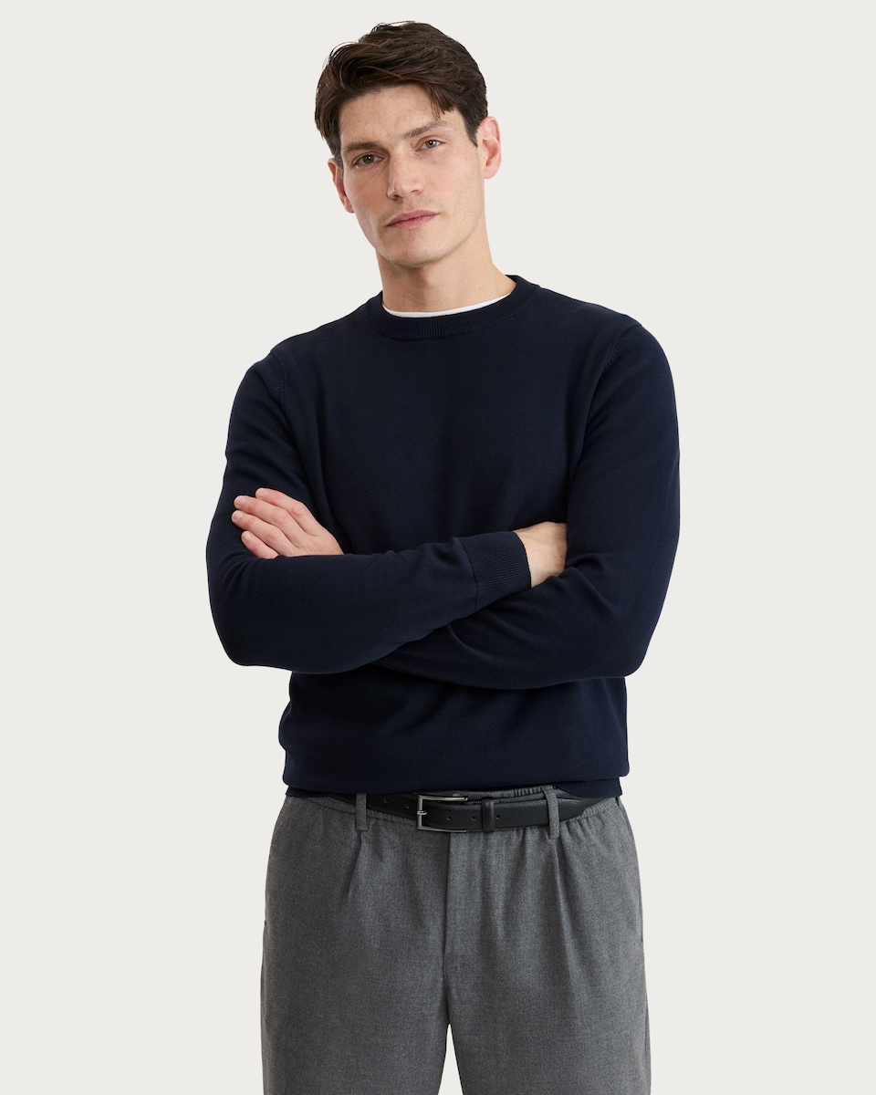 image 1 of F&F Pure Cotton Ribbed Crew Neck Jumper in Navy