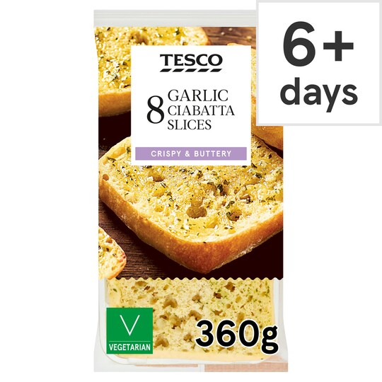 Tesco 8 Garlic Ciabatta Slices 360G Tesco Groceries