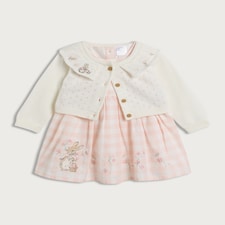 Peter Rabbit 2-Piece Pure Cotton Gingham Dress and Cardigan Set in Pink