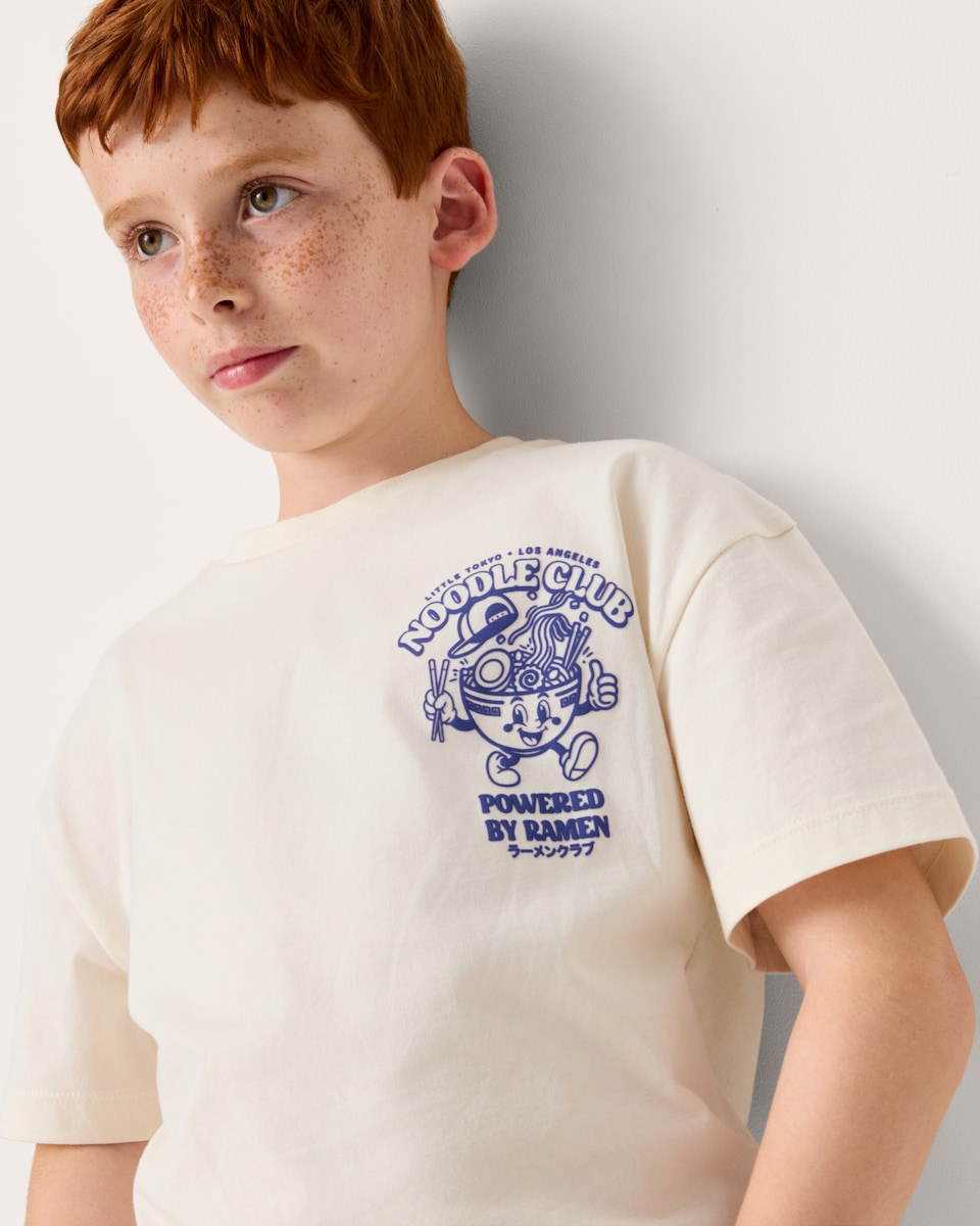 image 1 of F&F Boys Pure Cotton Noodle Club T-Shirt in White