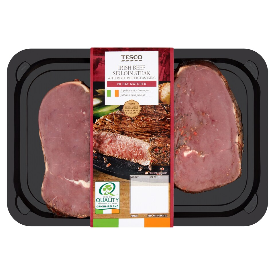 Tesco Irish Sirloin Steak With Mixed Pepperssning380g