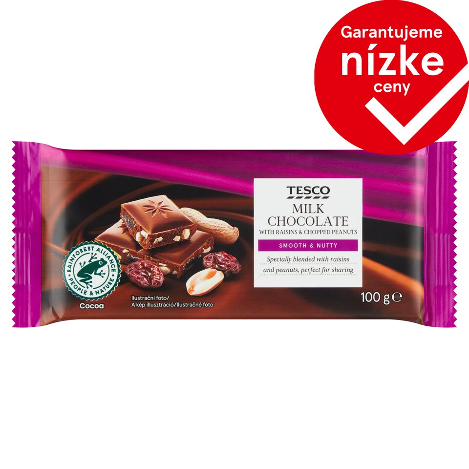 Tesco Milk Chocolate with Raisins & Chopped Peanuts 100 g