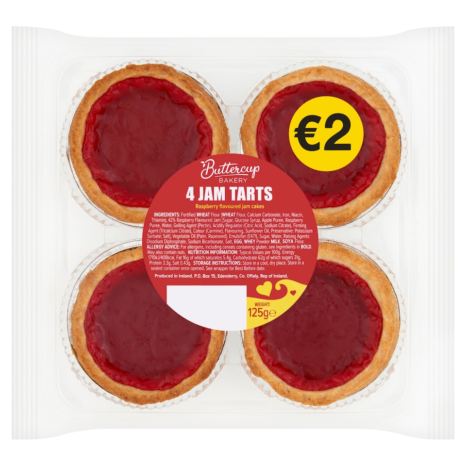 Buttercup Bakery 4 Raspberry Jam Tarts 125G