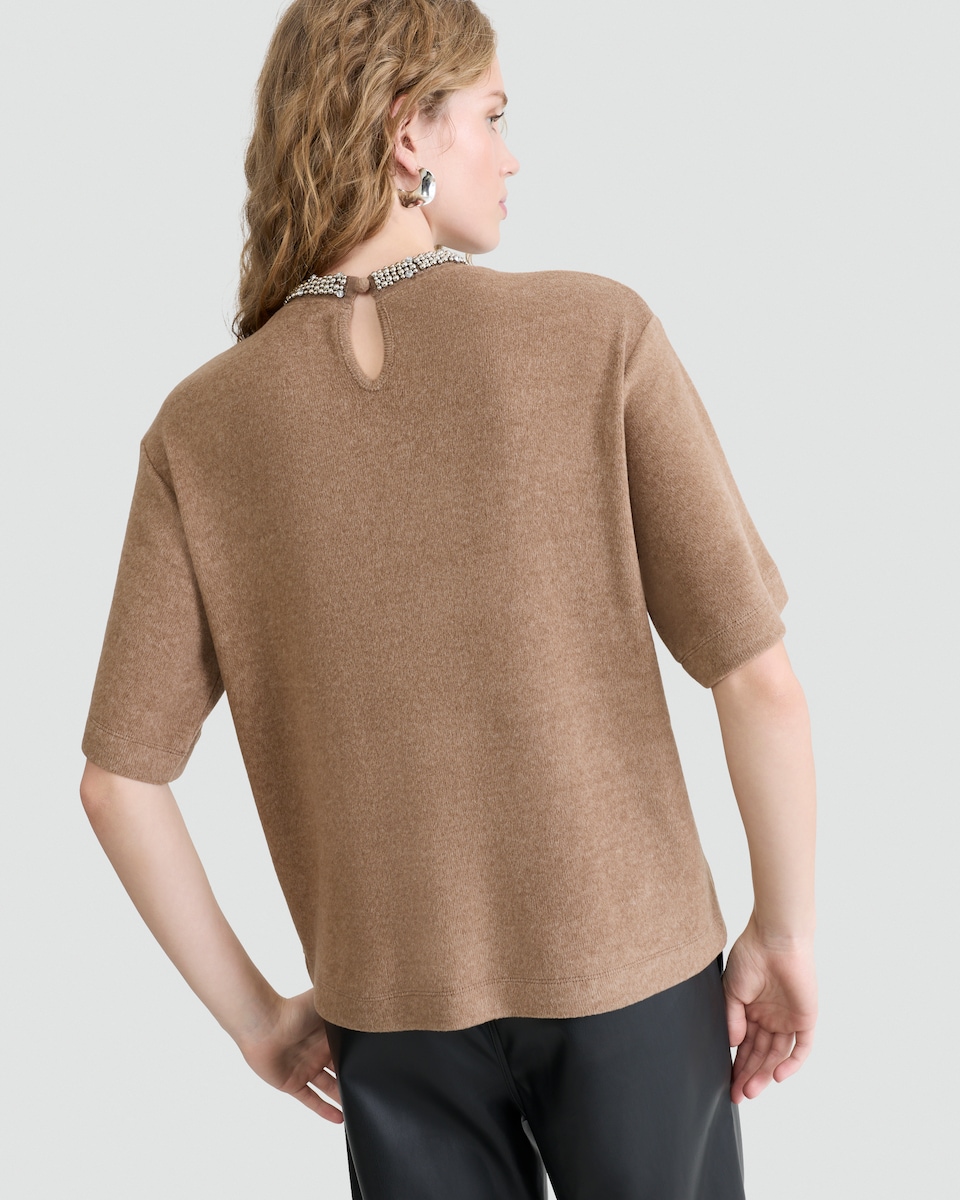 image 1 of F&F Embellished Neck Top in Tan
