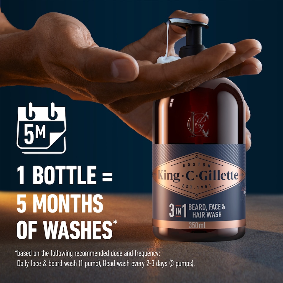 image 1 of King C. Gillette 3in1 Beard, Face & Hair Wash, With King C. Gillette Signature Scent,350ml