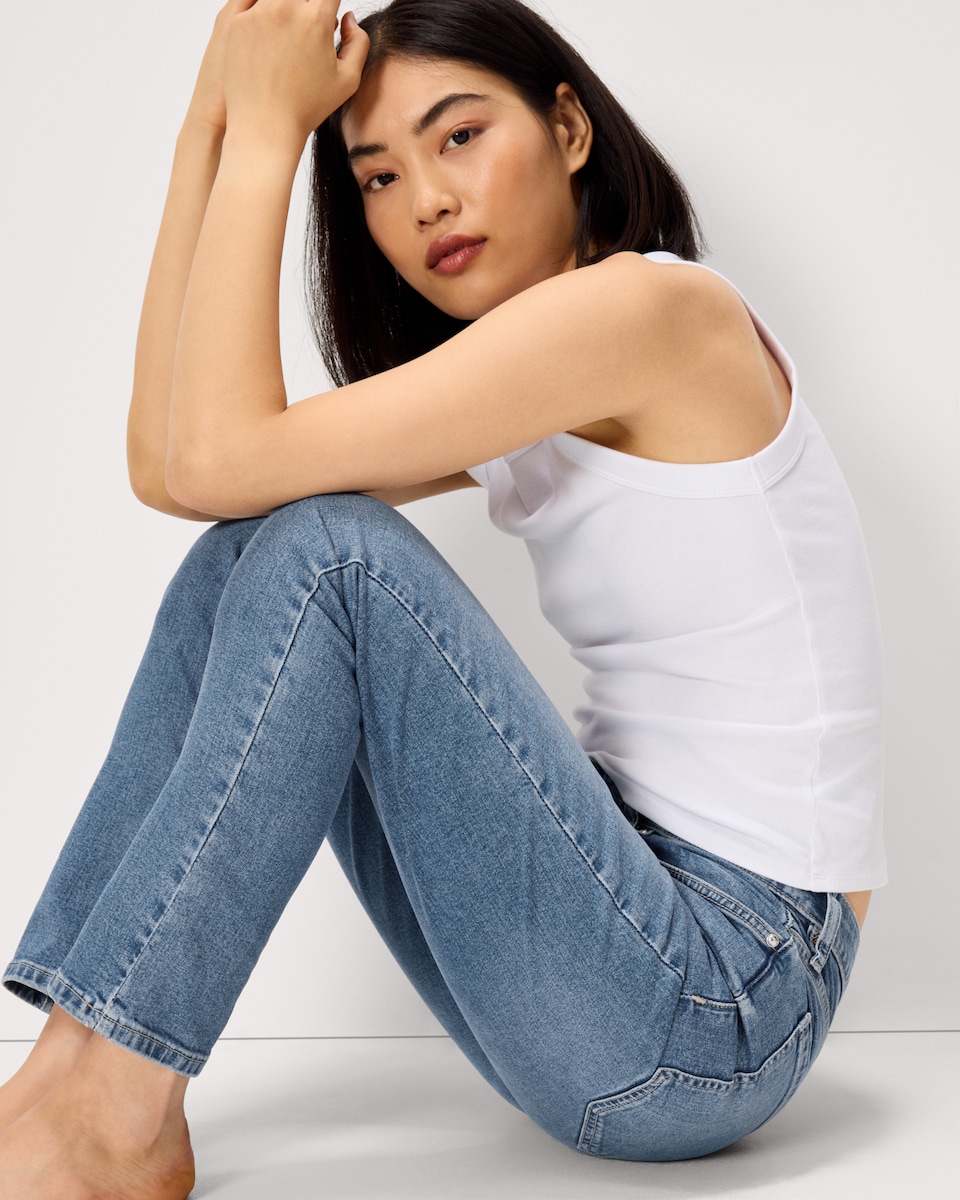 image 1 of F&F Cotton Rich High Rise Cigarette Jeans in Blue