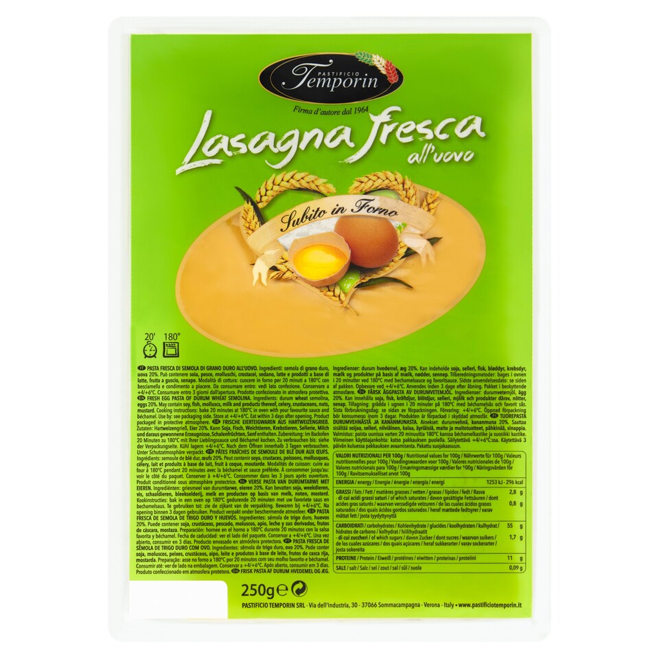 Temporin Fresh Egg Lasagne Sheets 250G