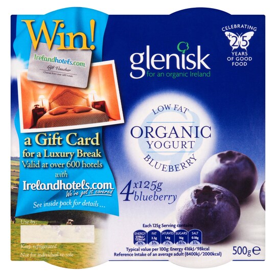 Glenisk Organic Low Fat Blackberry Yoghurt 4X125g Tesco Groceries