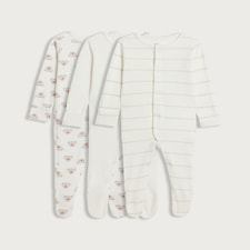 F&F Baby 3-Pack Pure Cotton Koala Print Long Sleeved Sleepsuits in White