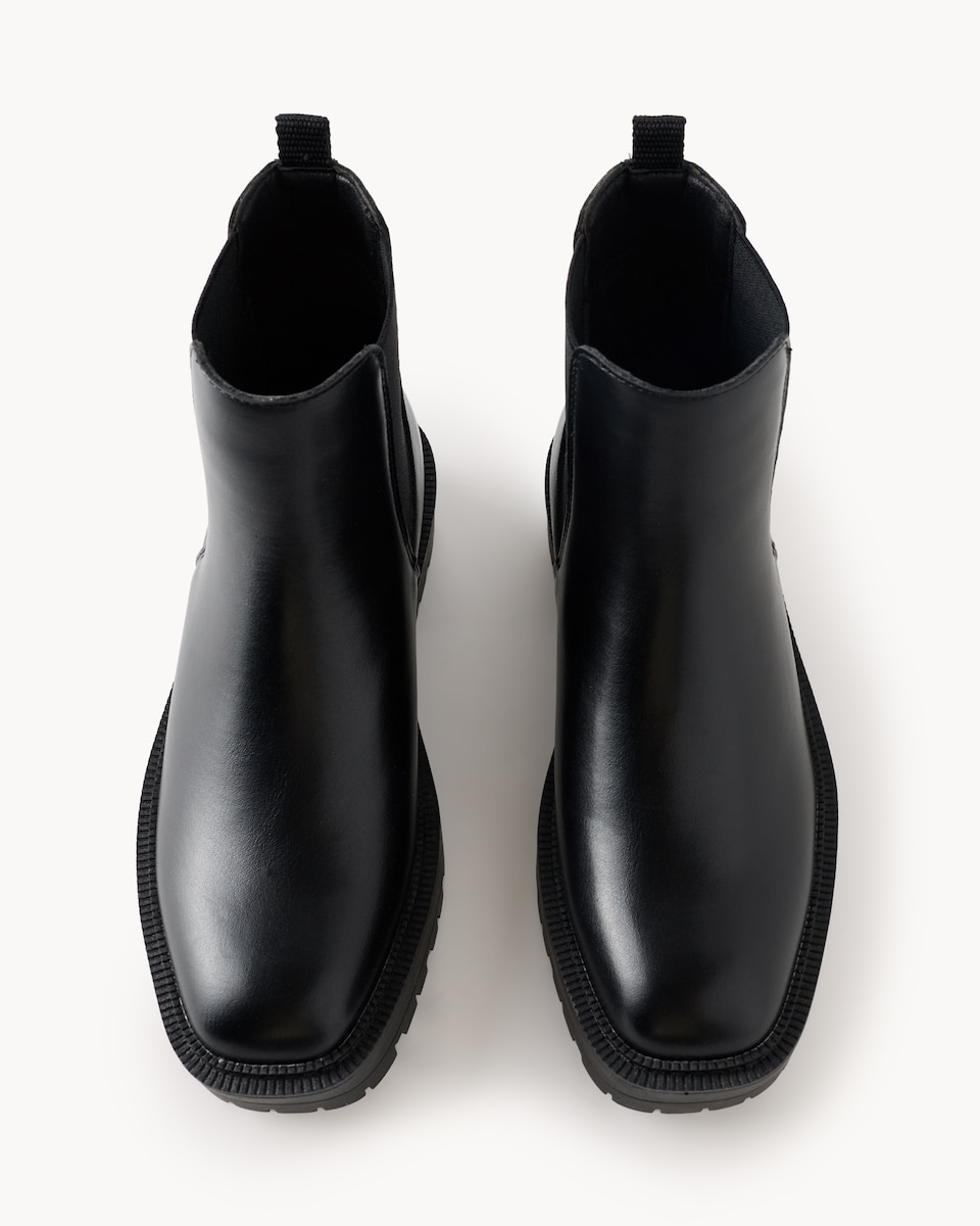 image 1 of F&F Girls Faux Leather Chelsea Boots in Black