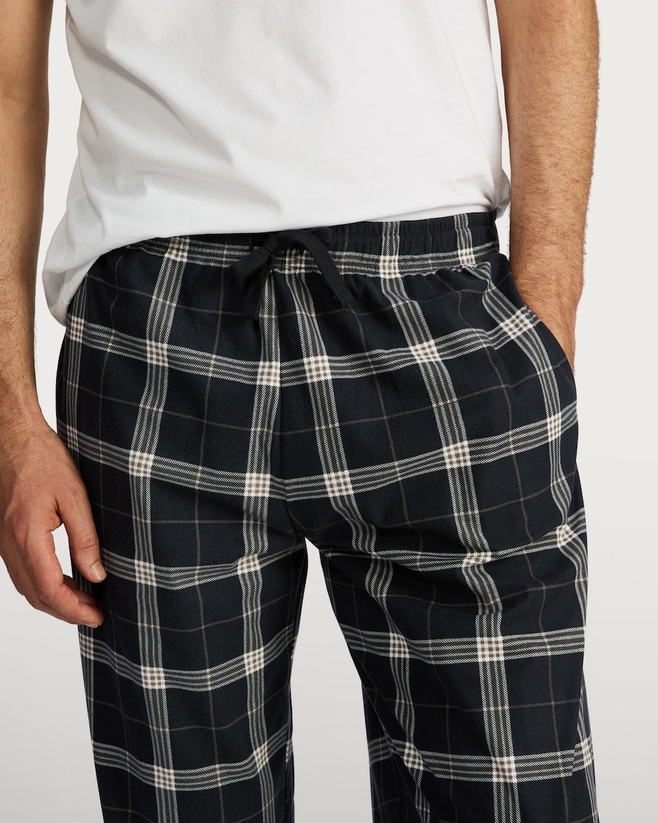 image 1 of F&F Check Print Fleece Pyjama Bottoms in Navy