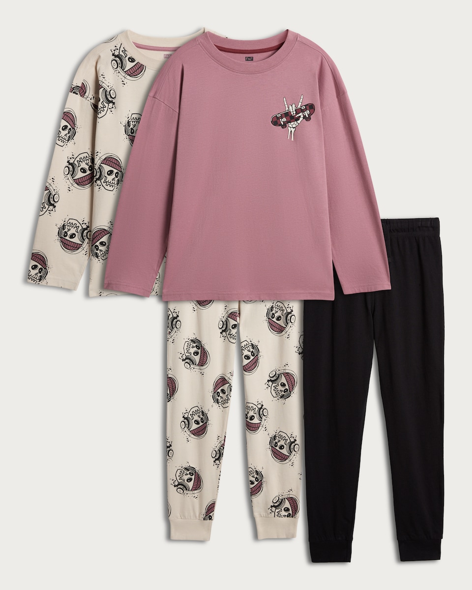F&F Boys 2-Pack Pure Cotton Skull Print Pyjamas in Cream Multi