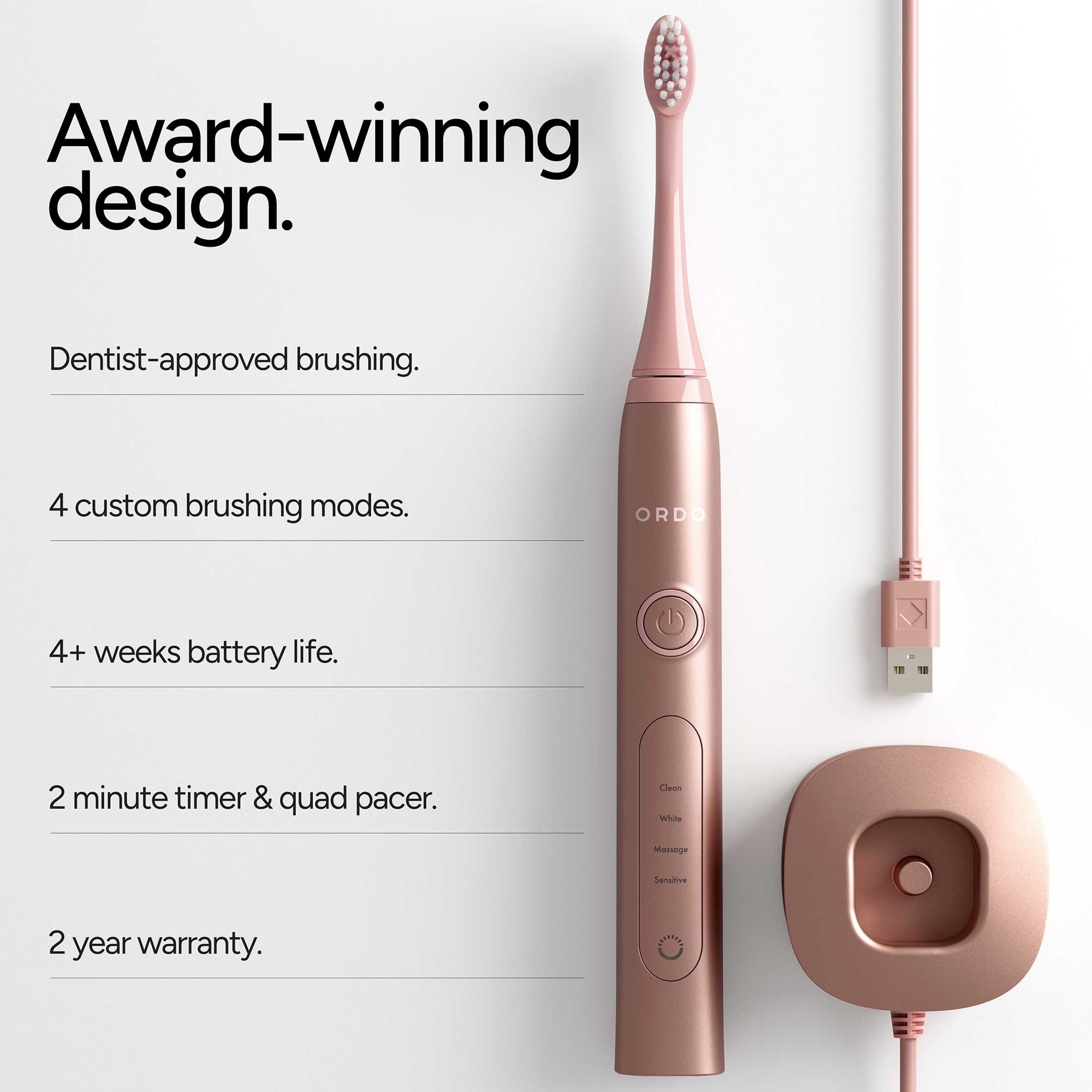 Ordo Sonic+ Toothbrush & Charging Travel Case - Rose Gold - Tesco