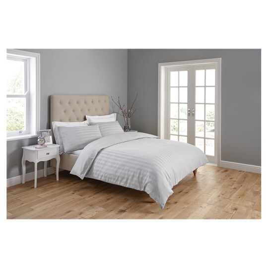 Fox & Ivy Silver Sateen Stripe Duvet Set King Tesco Groceries