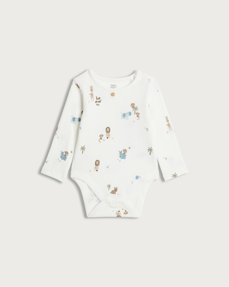 image 1 of F&F Baby 3-Piece Cotton Rich Animal Cardigan, Bodysuit and Leggings Set in Neutral