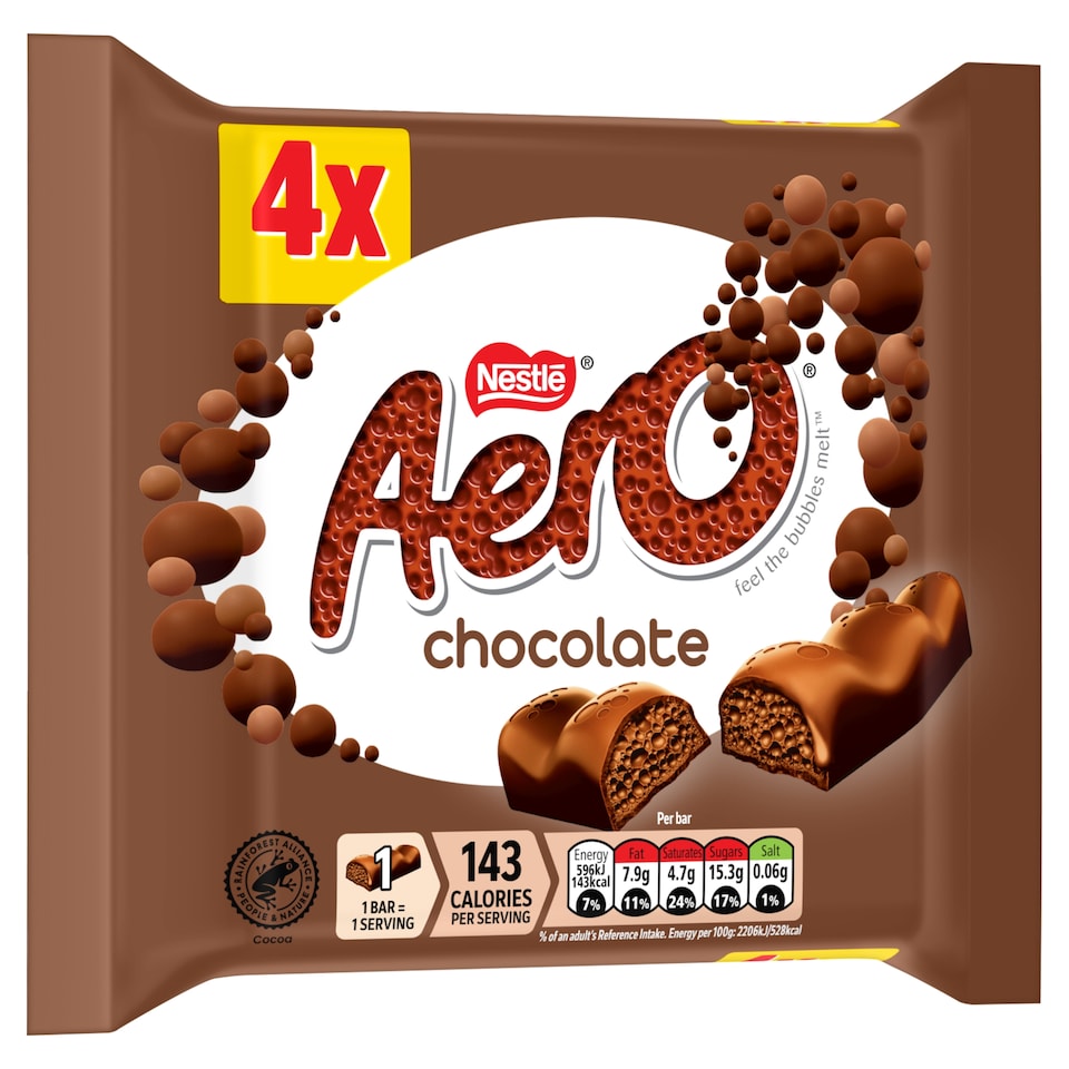 image 1 of Aero Bubbly Milk Chocolate Bar Multipack 27g 4 Pack 
