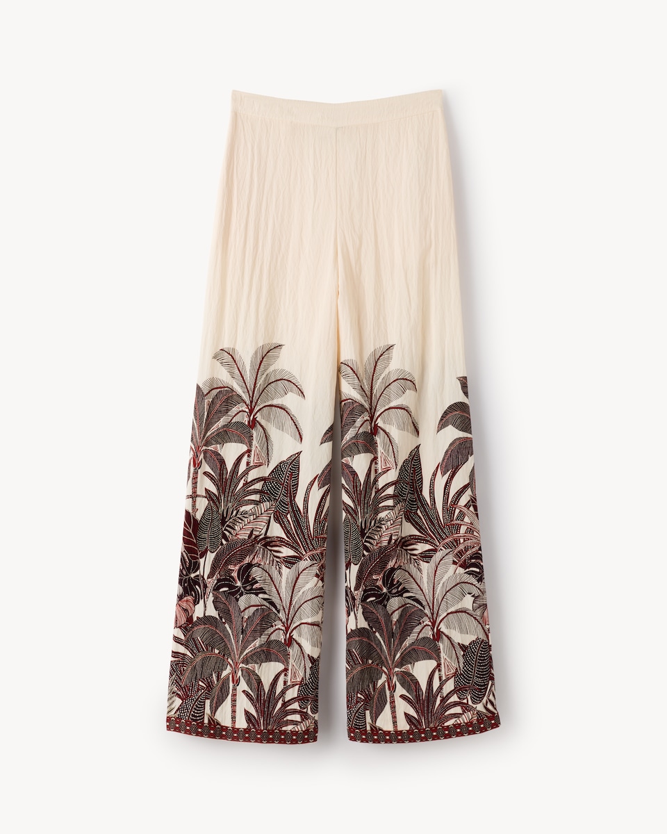 image 1 of The F&F Edit Leaf Print Wide Leg Trousers in Multi Red