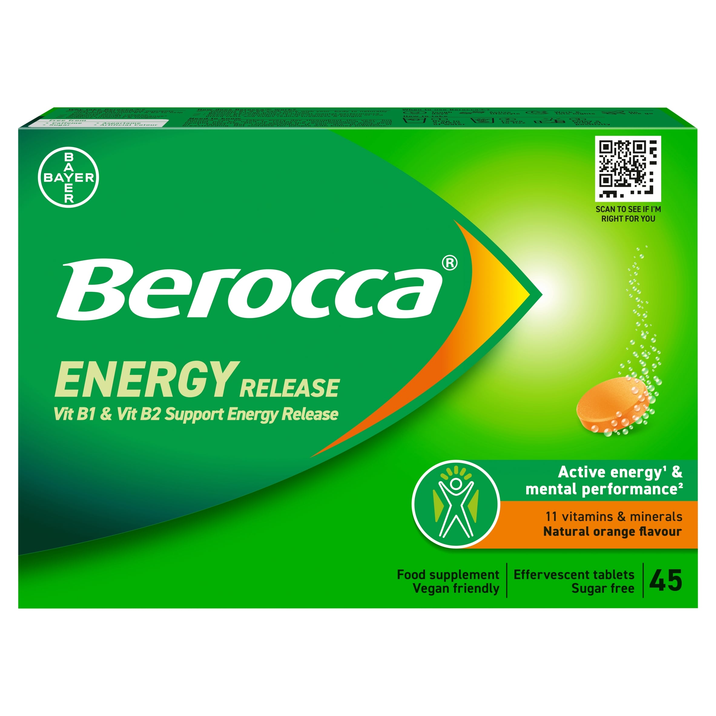 Berocca Natural Orange Vitamin and Mineral Effervescent Energy Tablets 45s
