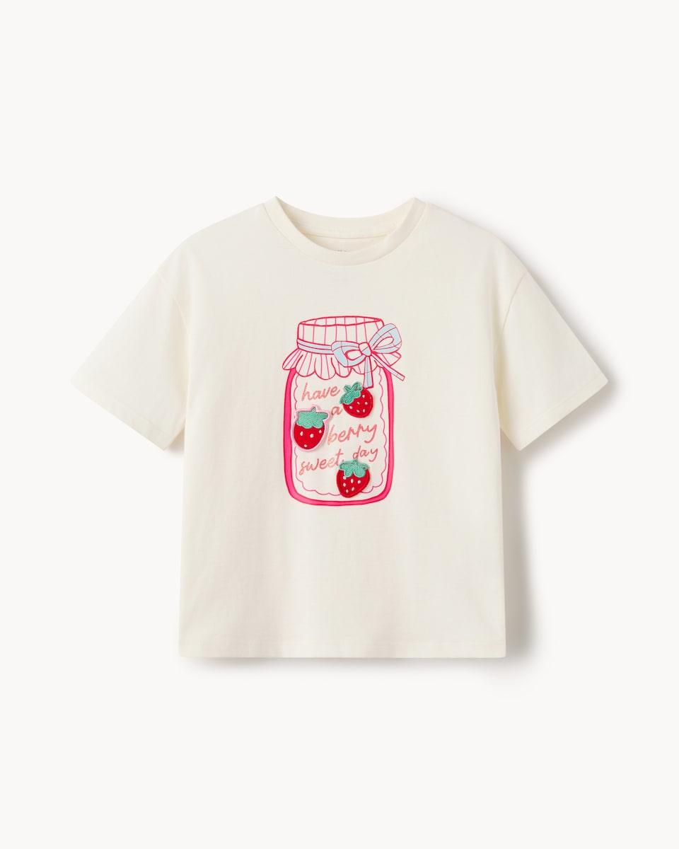 image 1 of F&F Girls Pure Cotton Jam T-Shirt in White