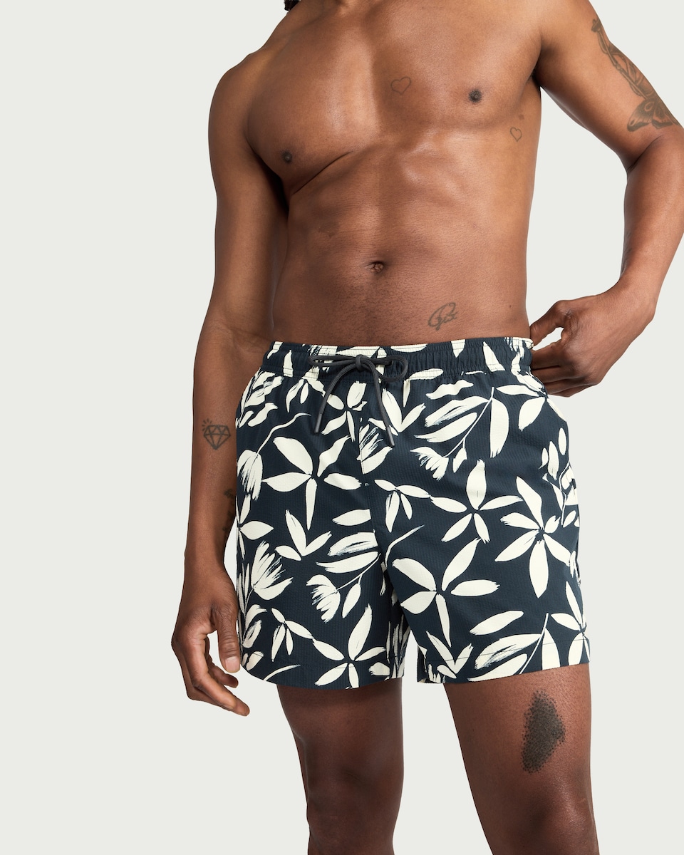 image 1 of F&F Textured Floral Print Swim Shorts in Black