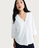 image 2 of F&F V Neck Button Cuff Blouse in White