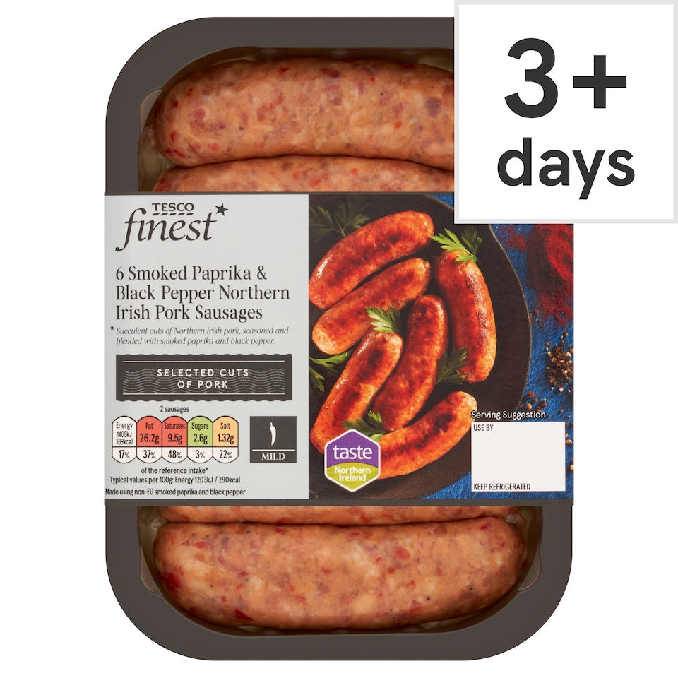Tesco Finest 6 Smoked Paprika and Black Pepper Northern Irish Pork Sausages 400g