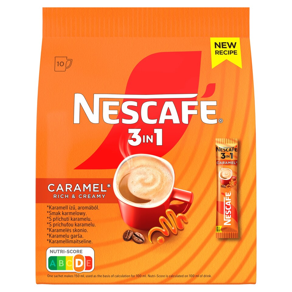 NESCAFÉ 3in1 karamell ízű azonnal oldódó kávéspecialitás 10 x 16 g (160 g)