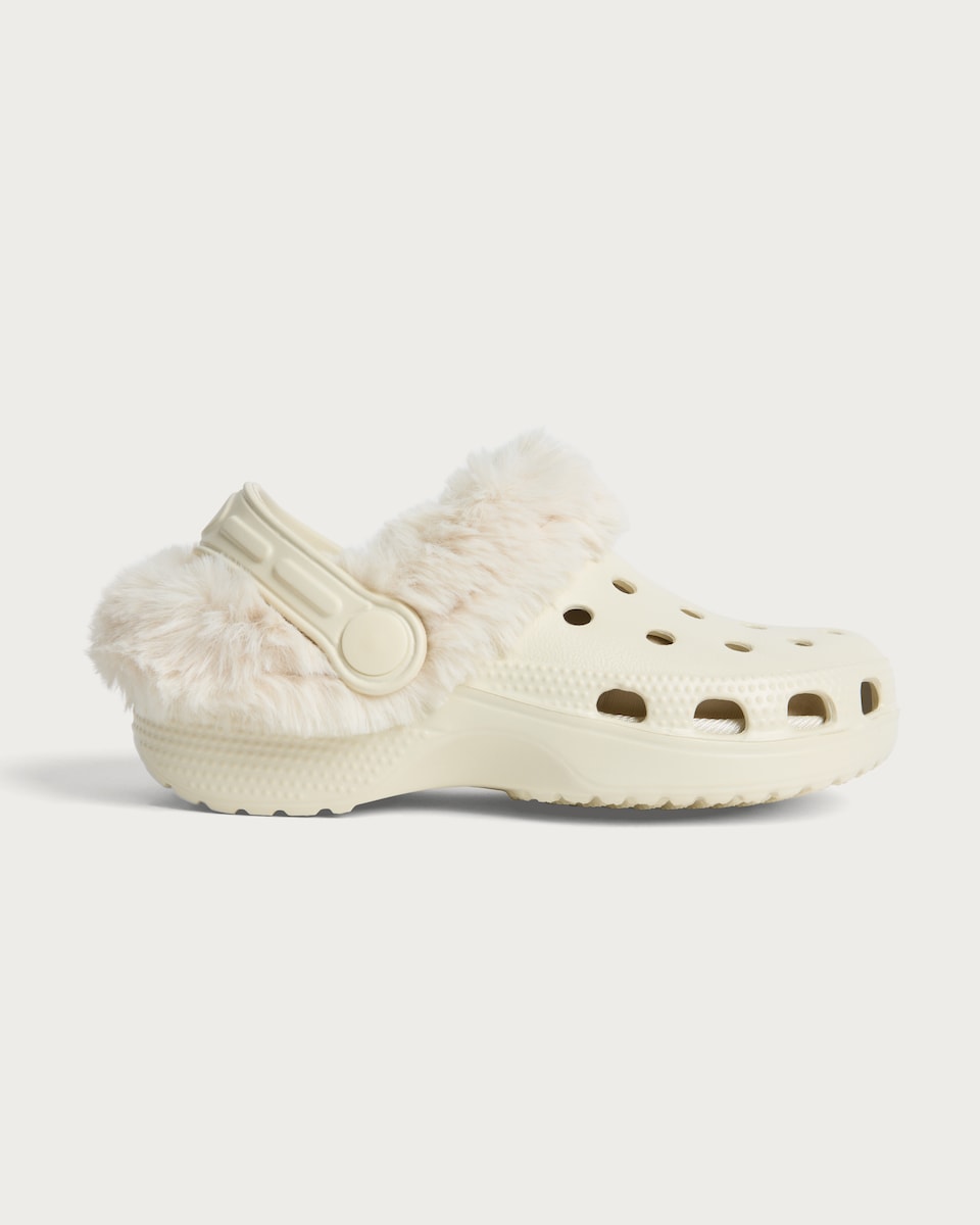 image 1 of F&F Girls Faux Fur Lined Clogs in White