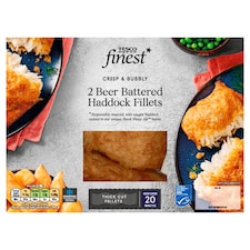 Tesco Finest 2 Beer Battered Haddock Fillets 365G