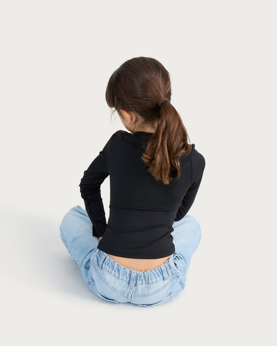 image 1 of F&F Girls Embellished Long Sleeve Top in Black