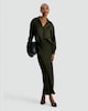image 1 of F&F Satin Bias Cut Midi Slip Skirt in Green