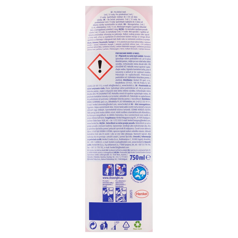 image 1 of Pur Balsam Hands & Nails Čistiaci prostriedok na ručné umývanie riadu 750 ml
