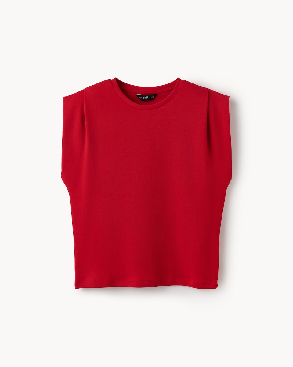 image 1 of F&F Pure Cotton Pintuck T-Shirt in Red