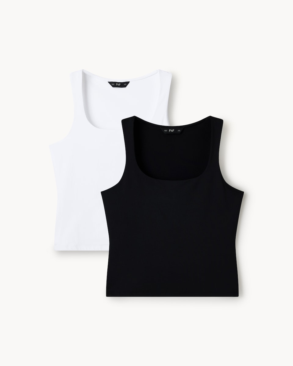 image 1 of F&F 2-Pack Polyamide Square Neck Vests in Multi Black