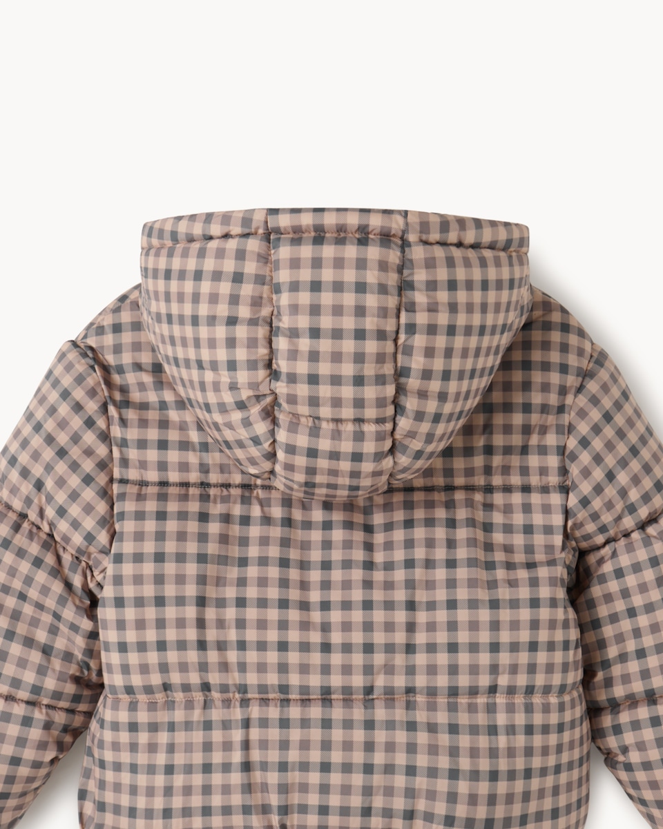 image 1 of F&F Girls Check Shower Resistant Puffer Jacket in Brown