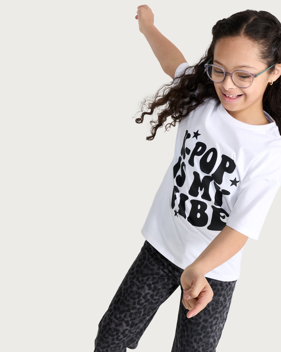 image 1 of F&F Girls Pure Cotton K-Pop Is My Vibe Slogan T-Shirt in White
