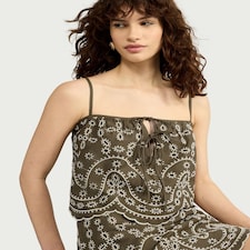 F&F Pure Cotton Embroidered Co-ord Top in Khaki