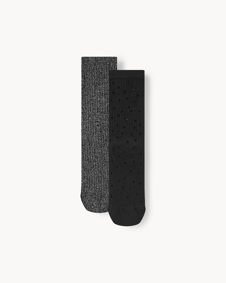 F&F 2-Pack Cotton Blend Ribbed Sparkle Ankle Socks in Multi