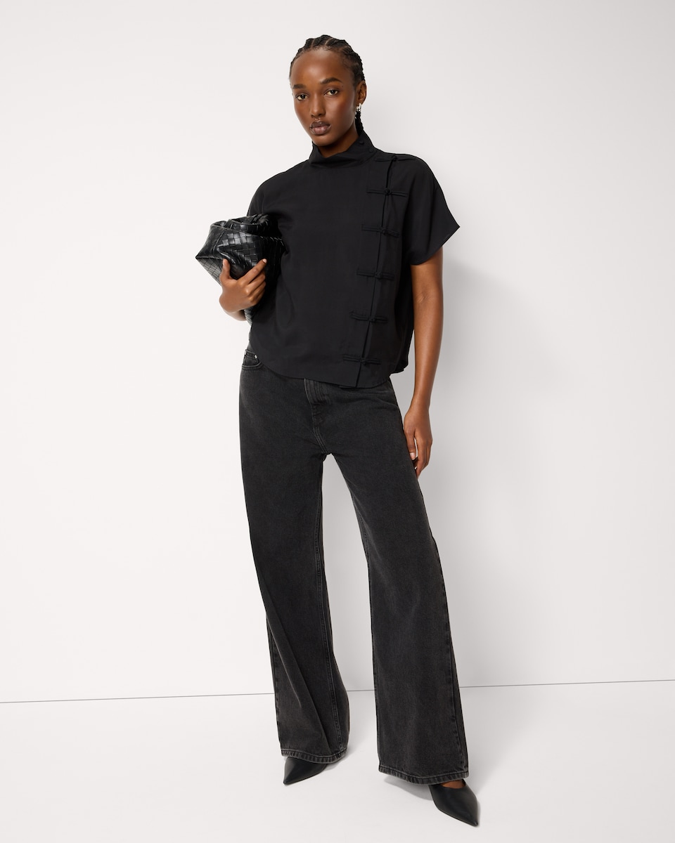 image 1 of F&F Modal Rich High Neck Blouse in Black