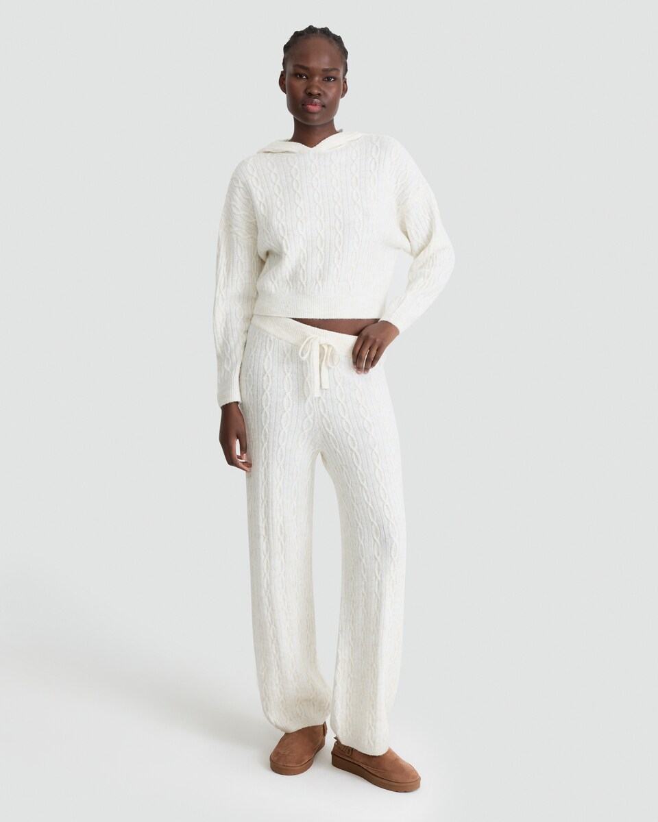 image 1 of F&F Cable Knit Pyjama Bottoms in Cream