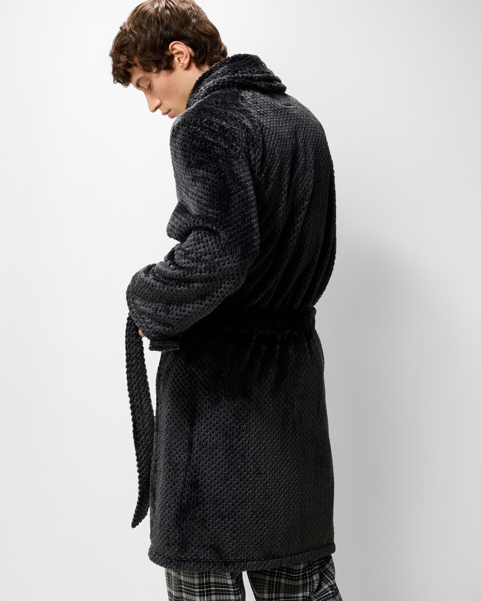 image 1 of F&F Textured Dressing Gown in Grey
