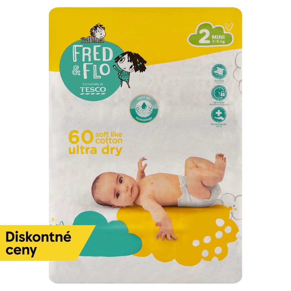 image 1 of Fred & Flo Ultra Dry Nappies Mini 2 3-6 kg 60 pcs